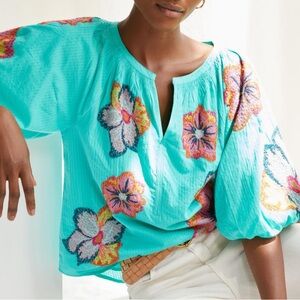 Maeve Embroidered Flower Peasant Blouse, 3X